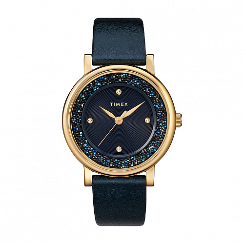 Crystal Opulence With Swarovski® Crystals 38mm Leather Strap - Blue